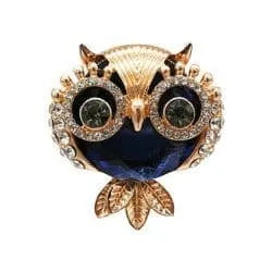 Shoe charm brooch - Blue stone owl diamonds on gold