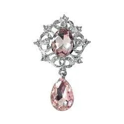 Shoe charm brooch - Pink stone in silver surround with pink drop stone