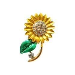 Shoe charm brooch - Flower on stem diamonds on gold