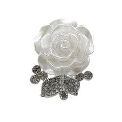 Shoe charm brooch - White rose with diamonds on silver