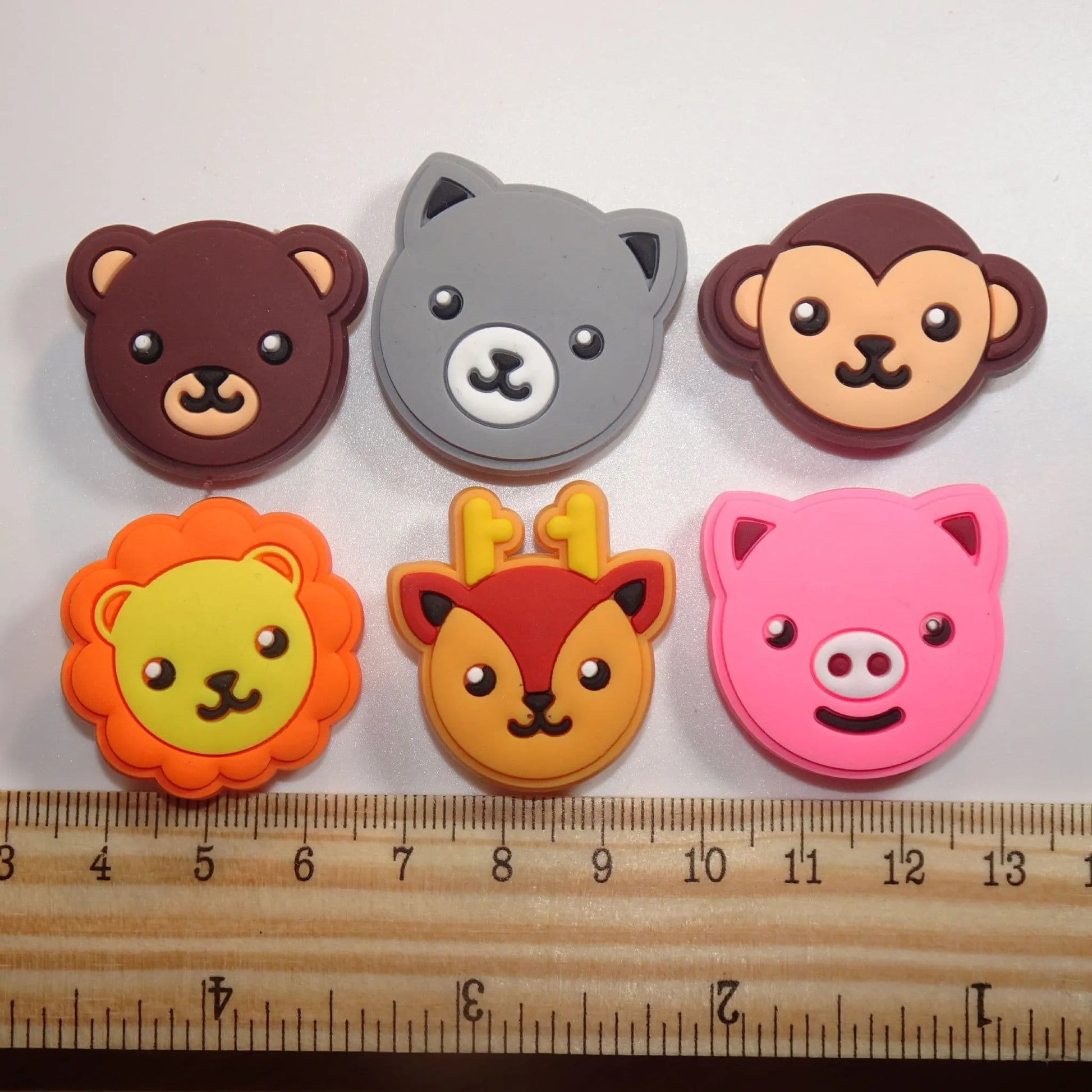 6 Assorted Animal Faces Shoe Charm