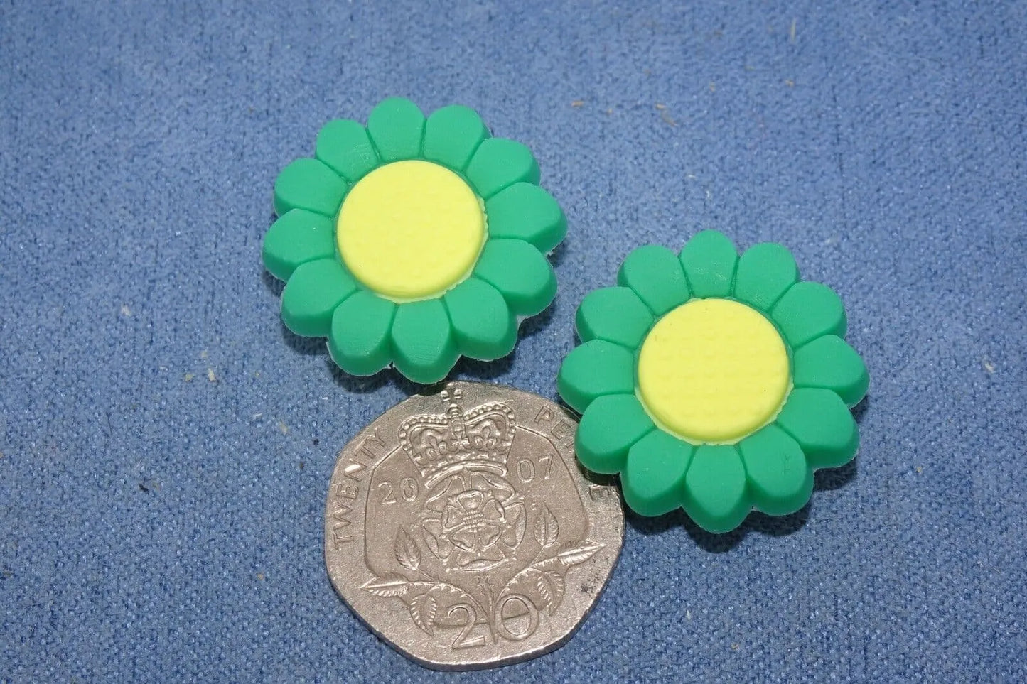 2 Green/Yellow spot flowers shoe charm BC