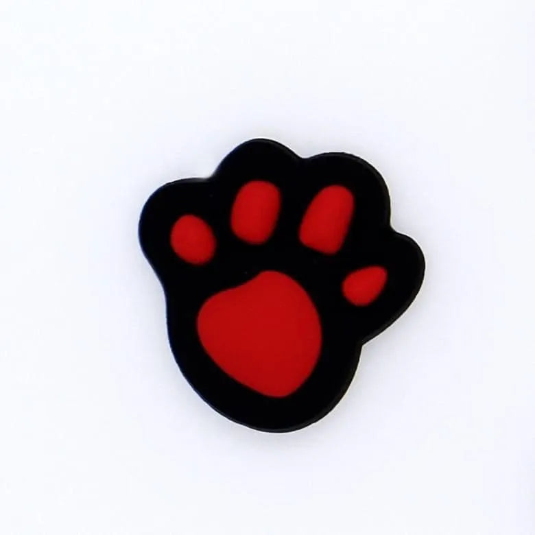 Red on Black Shaped Puppy Paw Print shoe charm BC