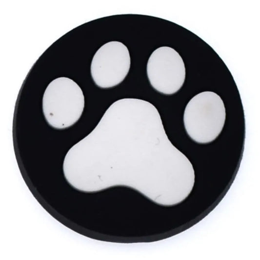 White on Black Round Paw Print shoe charm BC