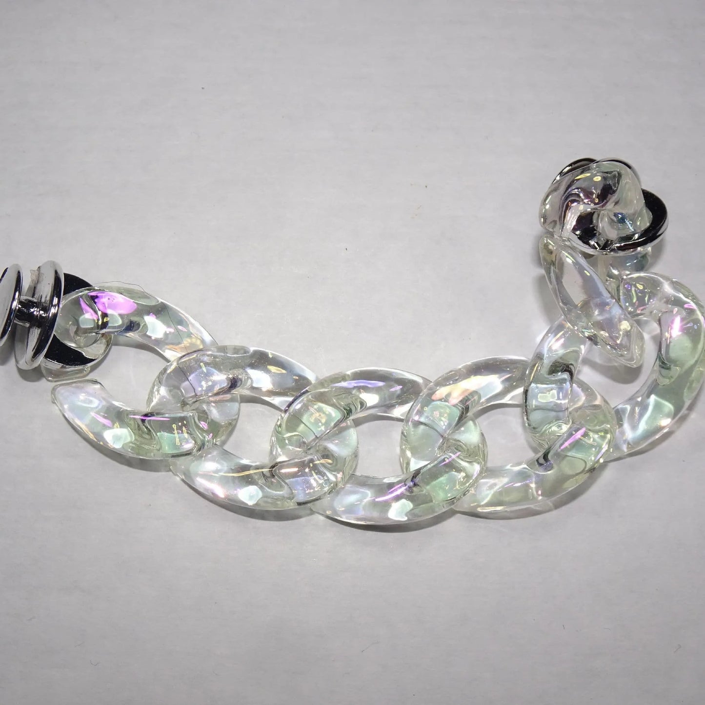 Shoe charm chain - Chrystal clear shaped links 22cm with spring clips
