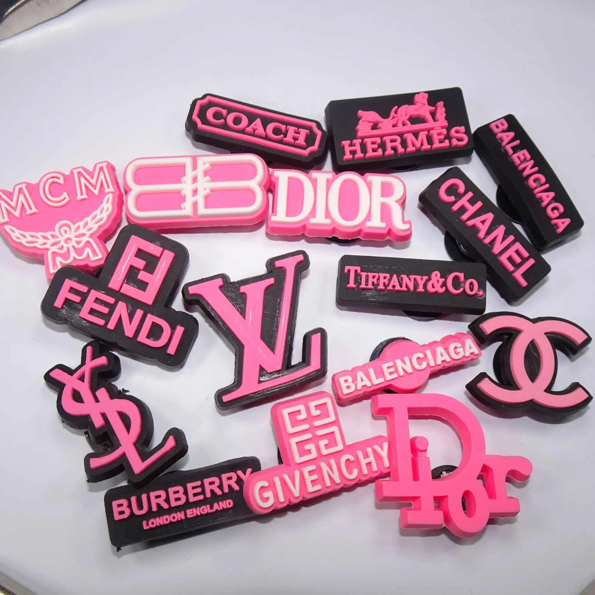 15 Assorted Pink Brand Logo'S Shoe Charm