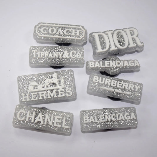 8 Assorted Speckled Silver Brand Bars Shoe Charm