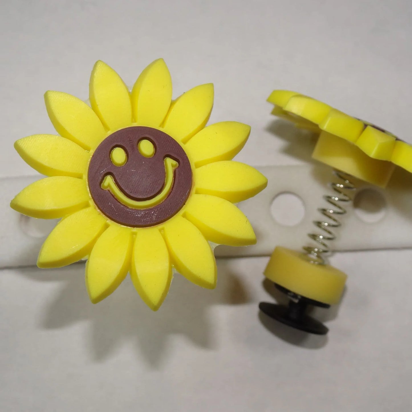 Spring shoe charm - Smiley yellow black face flower SP17