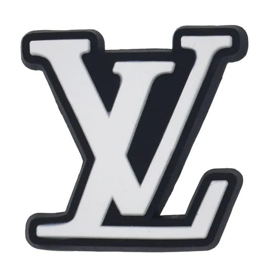 Lv Louis Vuitton Logo White On Black Shoe Charm