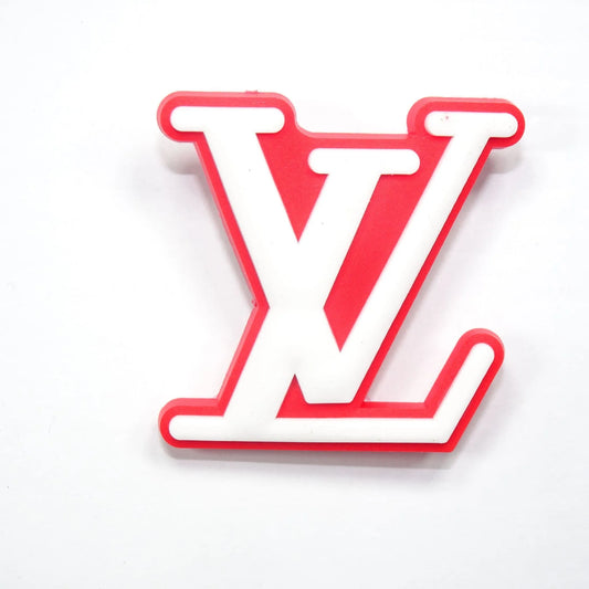Lv Louis Vuitton French Luxury Stylized Logo White On Red Shoe Charm
