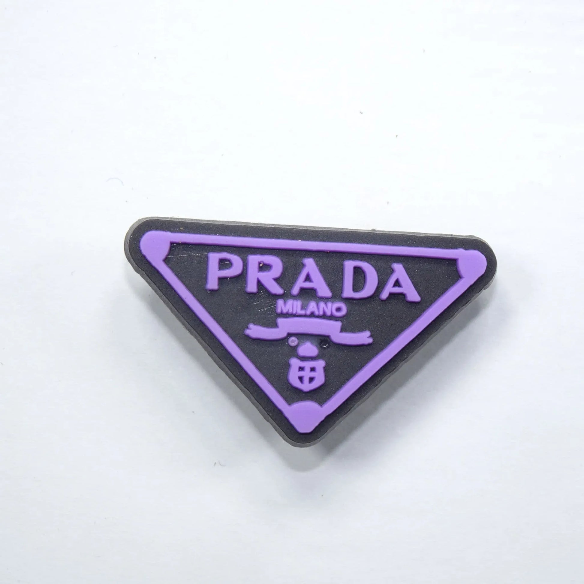 Prada Triplate Stylised Badge Logo Purple On Black Shoe Charm