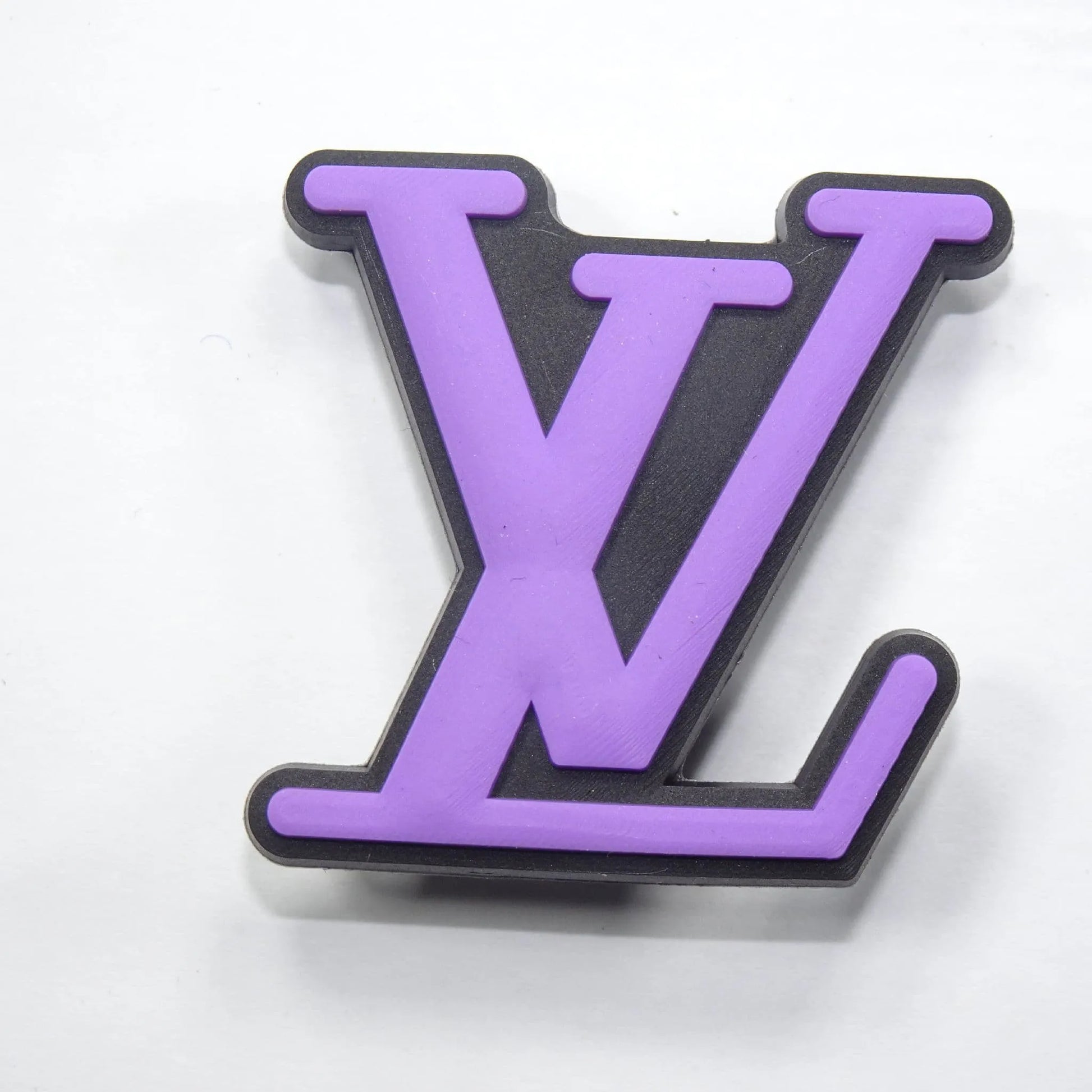 Lv Louis Vuitton French Luxury Stylized Logo Purple On Black Shoe Charm