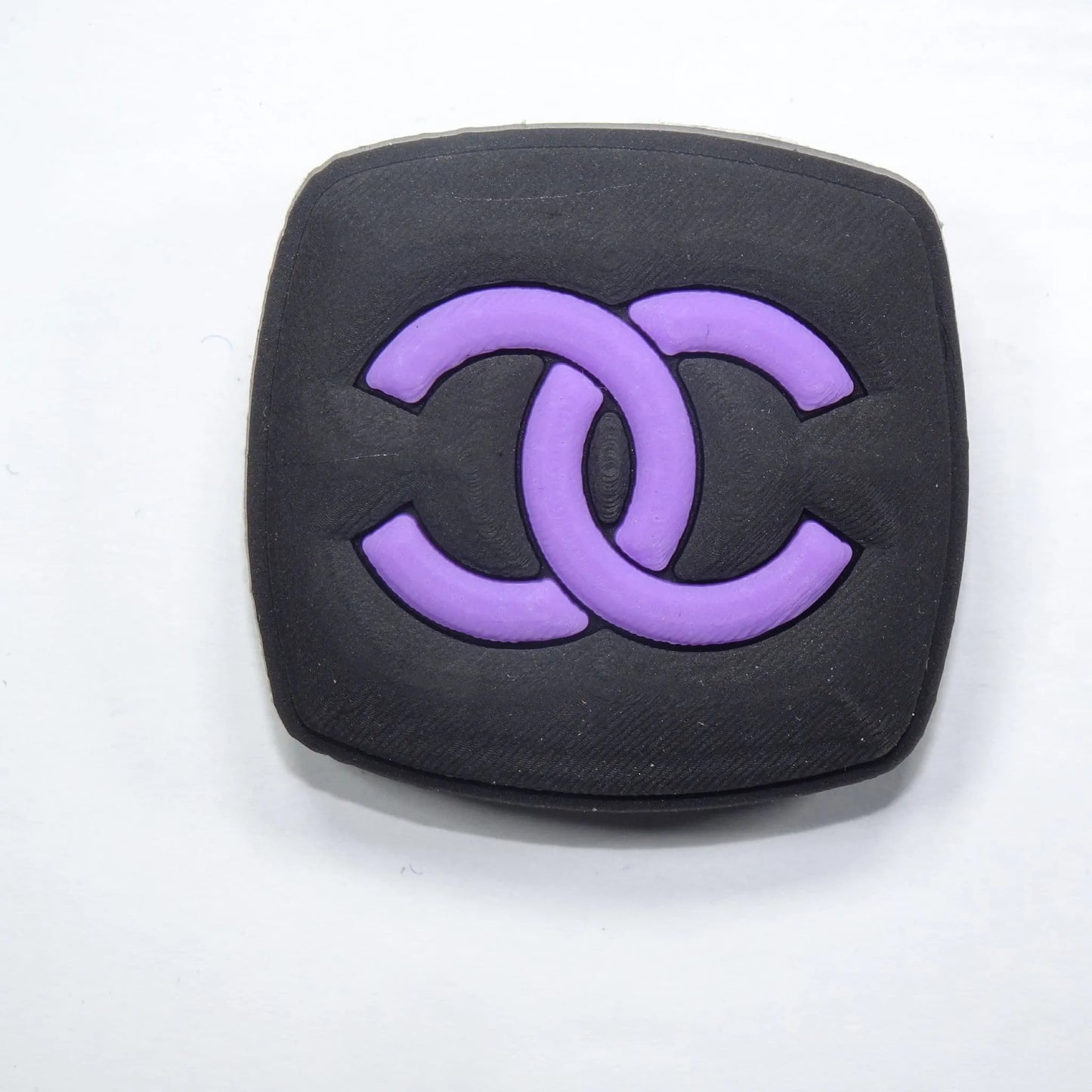 Chanel Double C Badge Logo Purple On Black Shoe Charm