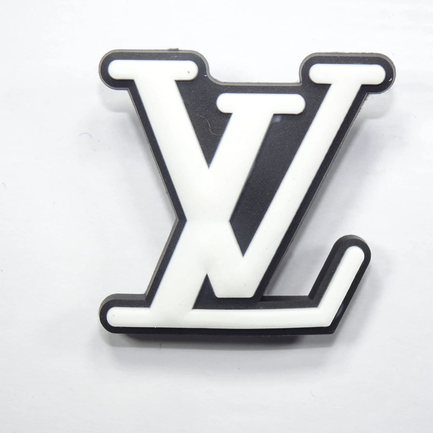 Lv Louis Vuitton French Luxury Stylized Logo White On Black Shoe Charm