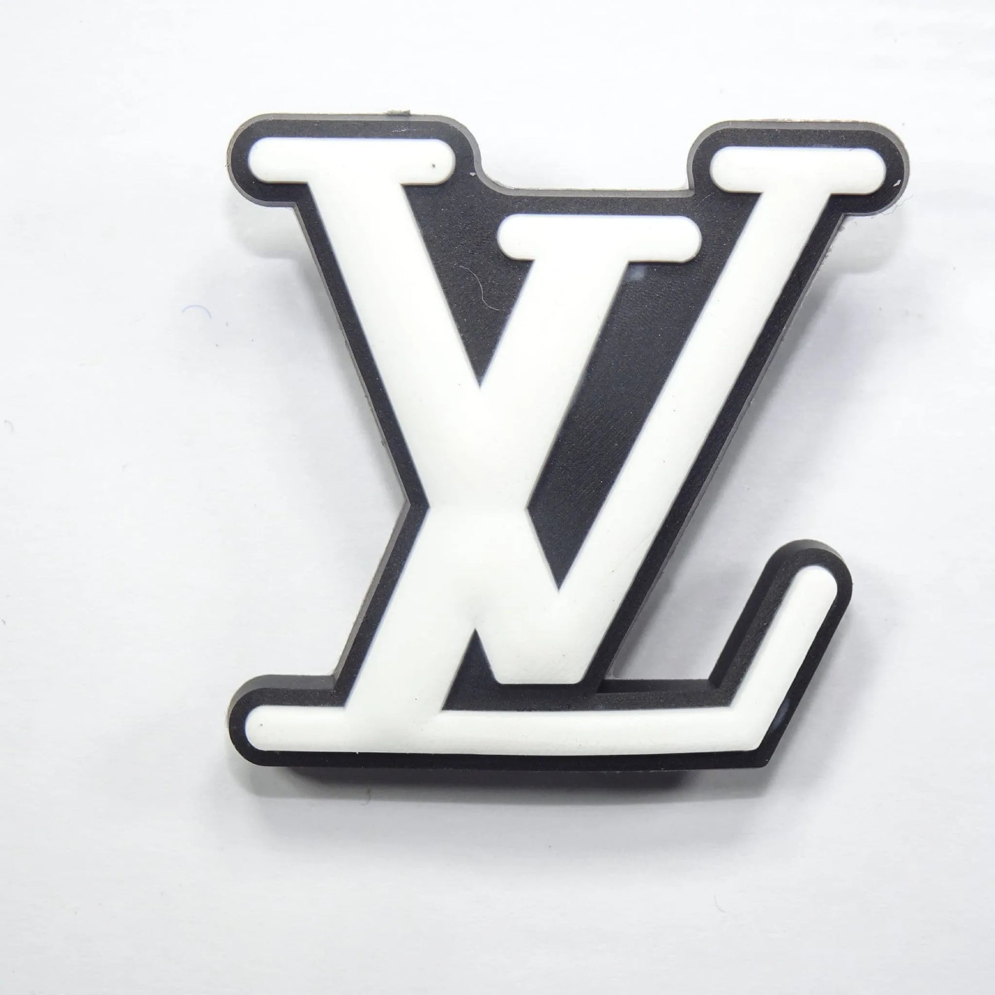 Lv Louis Vuitton French Luxury Stylized Logo White On Black Shoe Charm