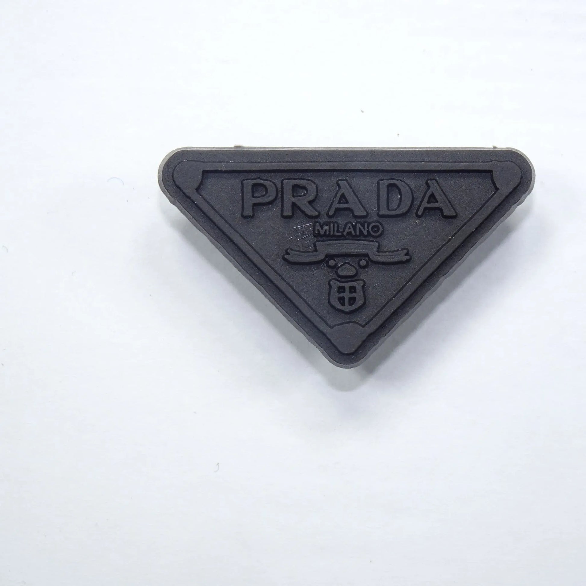 Prada Triplate Stylised Badge Logo Black On Black Shoe Charm