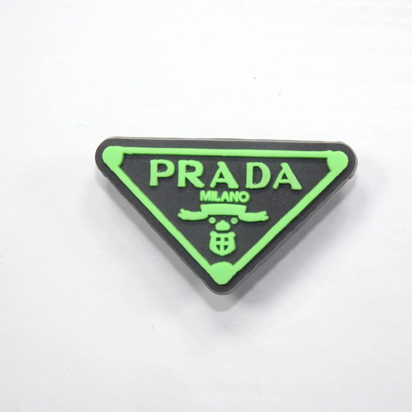 Prada Triplate Stylised Badge Logo Green On Black Shoe Charm