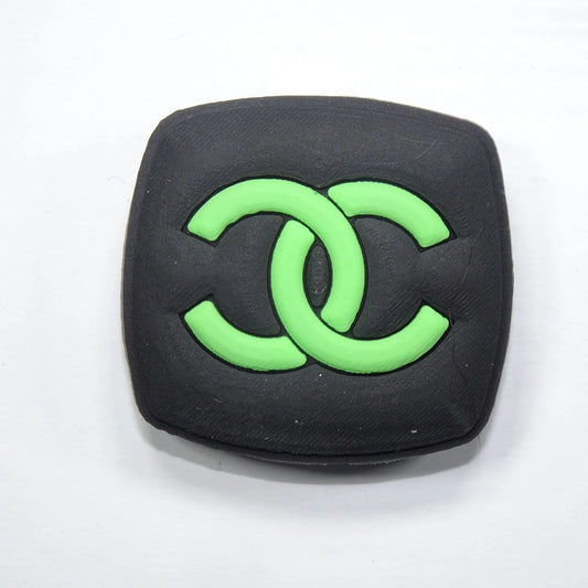 Chanel Double C Badge Logo Green On Black Shoe Charm