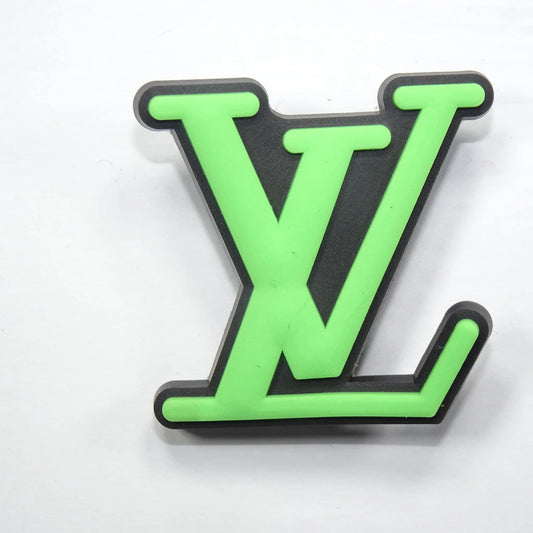 Lv Louis Vuitton French Luxury Stylized Logo Green On Black Shoe Charm