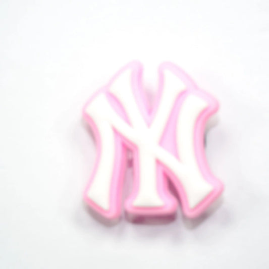 Ny New York Yankees Football Badge Logo White On Pink Shoe Charm