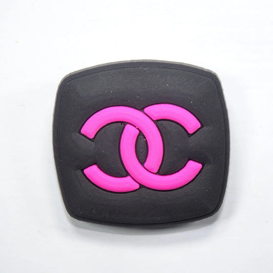 Chanel Double C Badge Logo Dark Pink On Black Shoe Charm