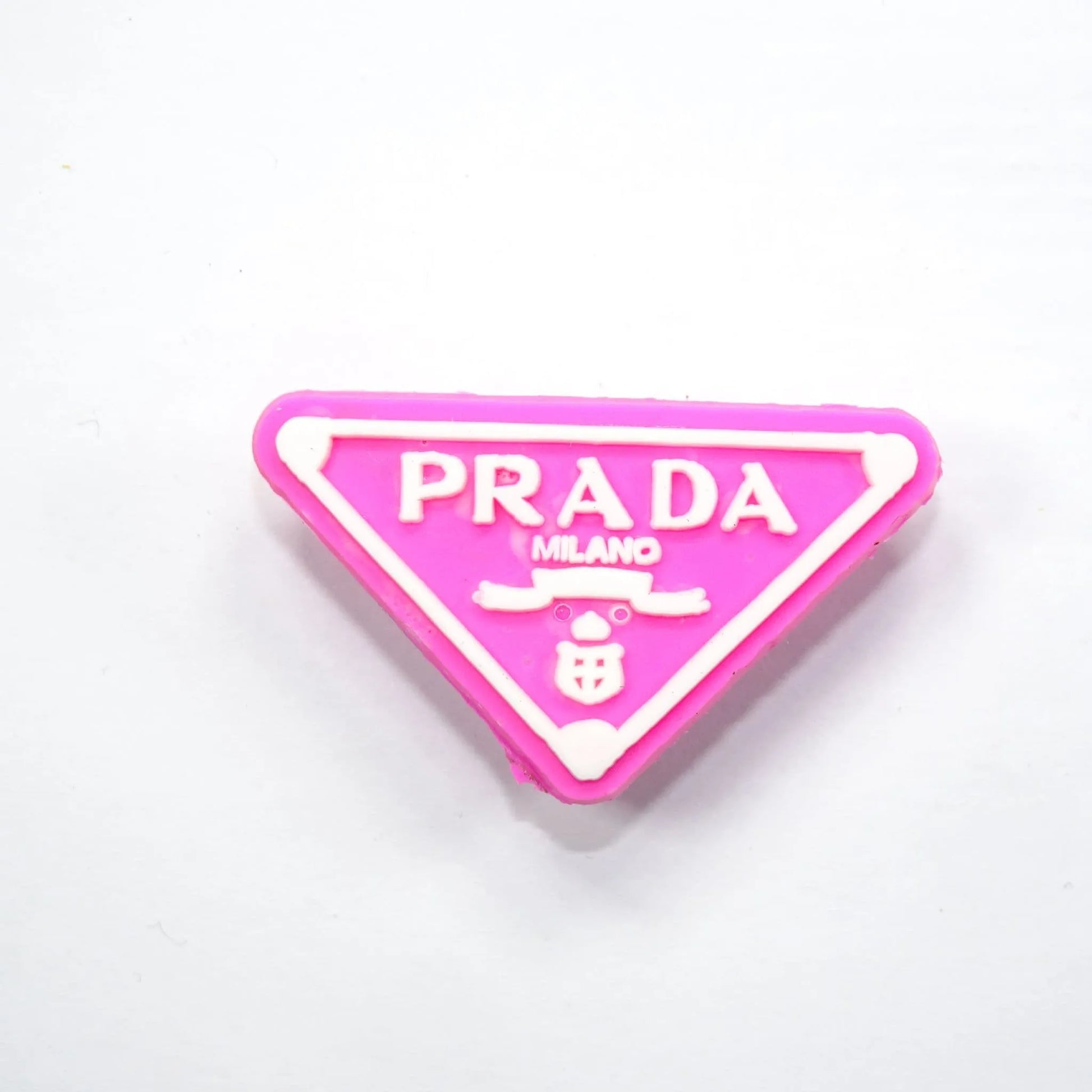 Prada Triplate Stylised Badge Logo White On Dark Pink Shoe Charm