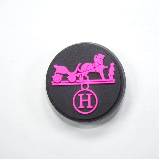 Hermes Round Badge Logo Dark Pink Shoe Charm
