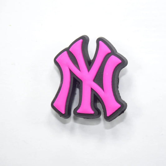 Ny New York Yankees Football Badge Logo Dark Pink On Black Shoe Charm
