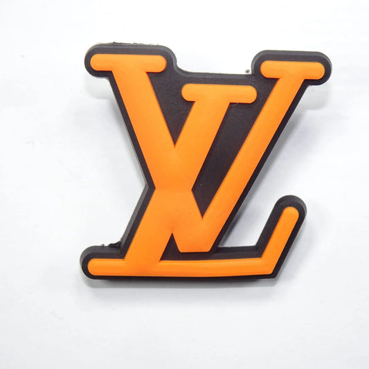 Lv Louis Vuitton French Luxury Stylized Logo Orange On Black Shoe Charm