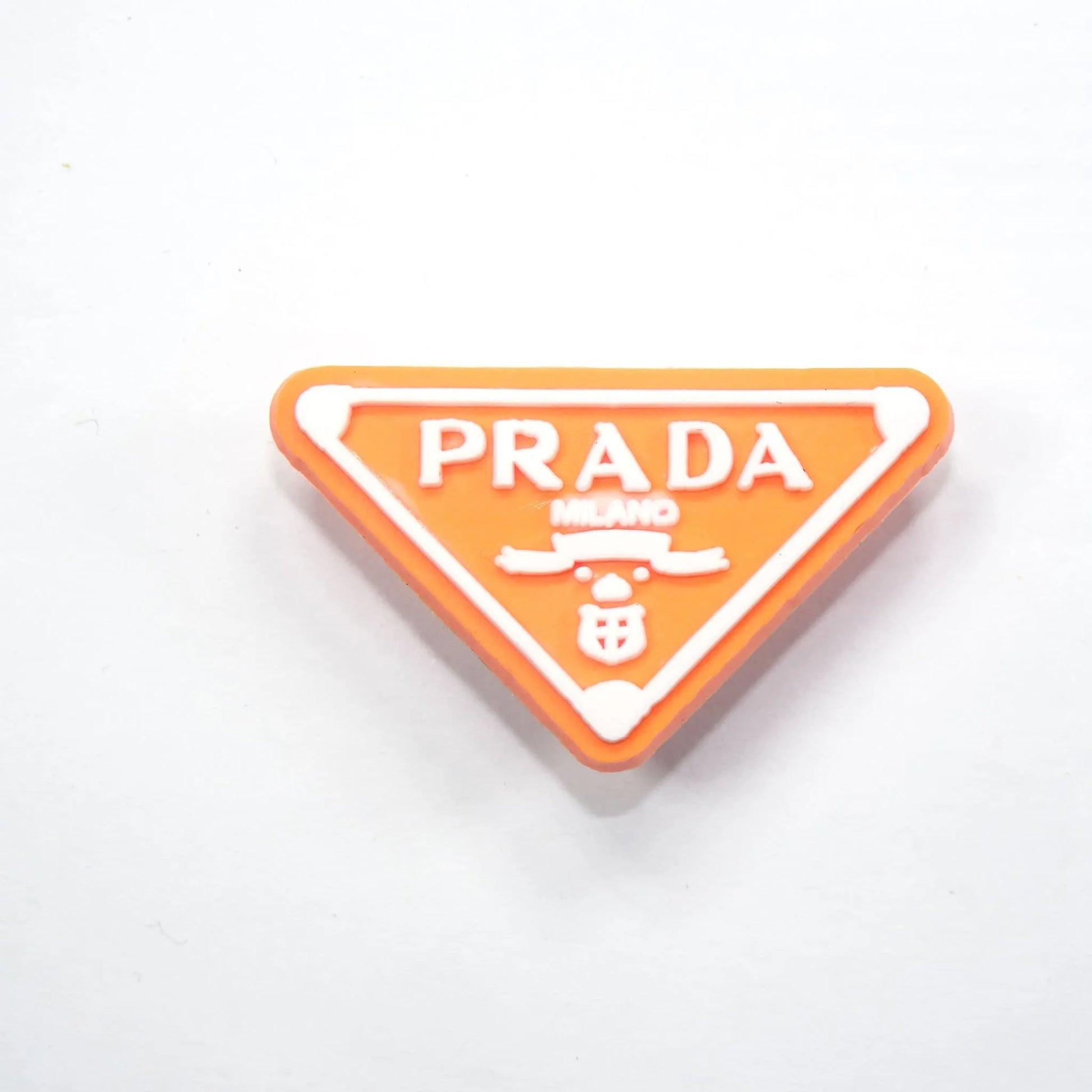 Prada Triplate Stylised Badge Logo White On Orange Shoe Charm