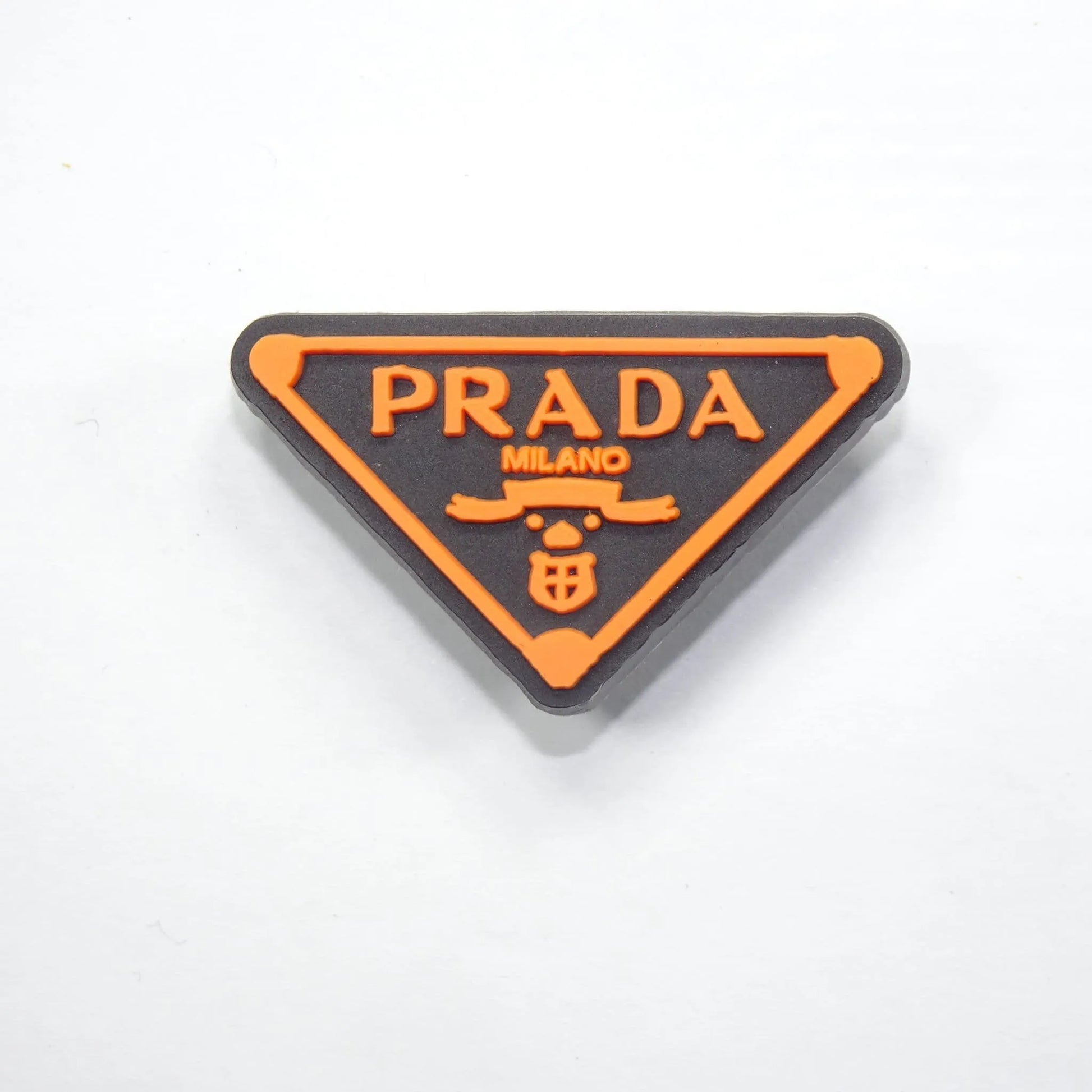 Prada Triplate Stylised Badge Logo Orange On Black Shoe Charm