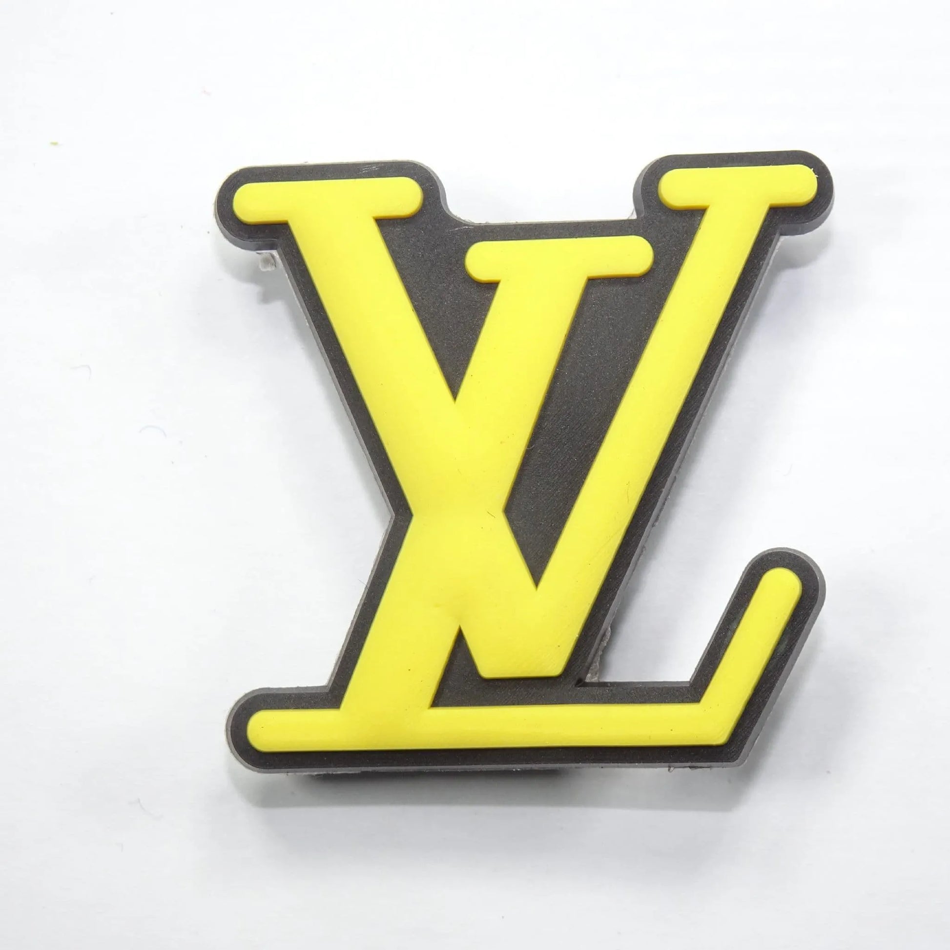 Lv Louis Vuitton French Luxury Stylized Logo Yellow On Black Shoe Charm