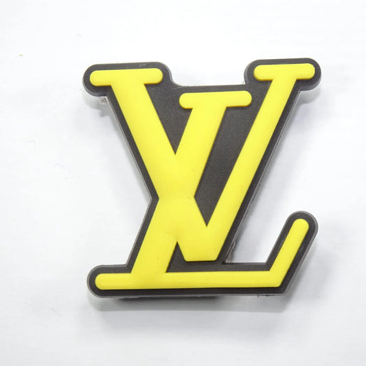 Lv Louis Vuitton French Luxury Stylized Logo Yellow On Black Shoe Charm