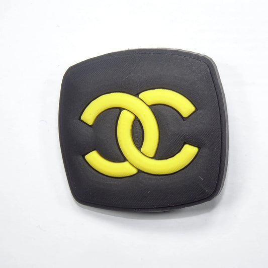 Chanel Double C Badge Logo Yellow On Black Shoe Charm