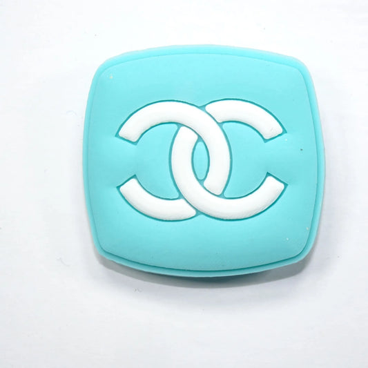 Chanel Double C Badge Logo White On Aqua Shoe Charm