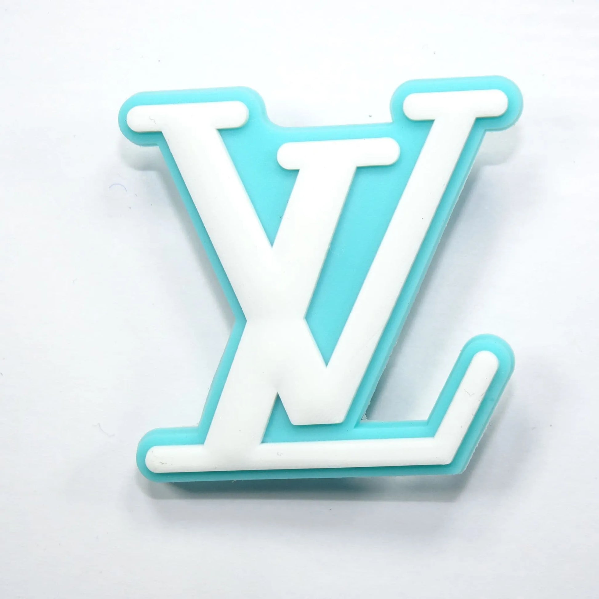 Lv Louis Vuitton French Luxury Stylized Logo White On Aqua Shoe Charm