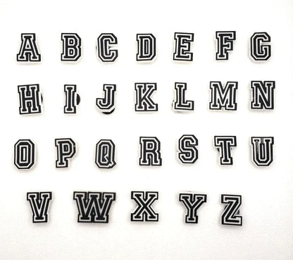 Shoe charm - A-Z CAPITAL LETTERS, Black on White