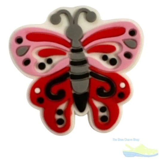 Butterfly With Pink And Red Wings Shoe Charm