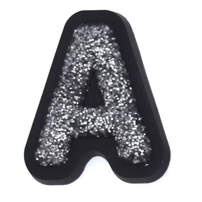 Shoe charm - A-Z CAPITAL LETTERS, Sparkle silver on Black