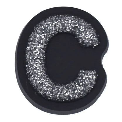 Shoe charm - A-Z CAPITAL LETTERS, Sparkle silver on Black