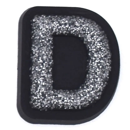 Shoe charm - A-Z CAPITAL LETTERS, Sparkle silver on Black