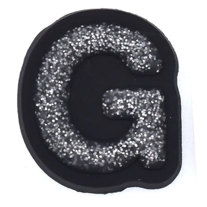 Shoe charm - A-Z CAPITAL LETTERS, Sparkle silver on Black