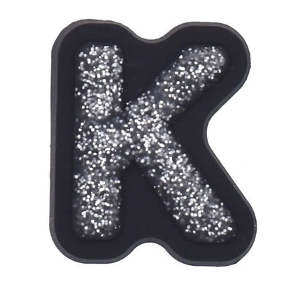 Shoe charm - A-Z CAPITAL LETTERS, Sparkle silver on Black