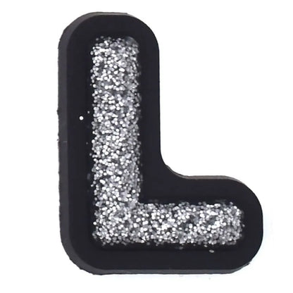 Shoe charm - A-Z CAPITAL LETTERS, Sparkle silver on Black