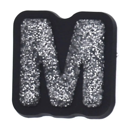 Shoe charm - A-Z CAPITAL LETTERS, Sparkle silver on Black