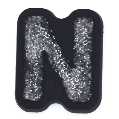 Shoe charm - A-Z CAPITAL LETTERS, Sparkle silver on Black