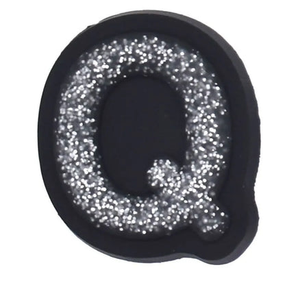 Shoe charm - A-Z CAPITAL LETTERS, Sparkle silver on Black