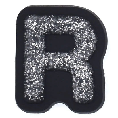 Shoe charm - A-Z CAPITAL LETTERS, Sparkle silver on Black