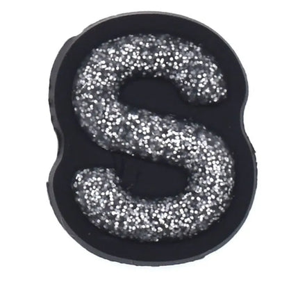 Shoe charm - A-Z CAPITAL LETTERS, Sparkle silver on Black