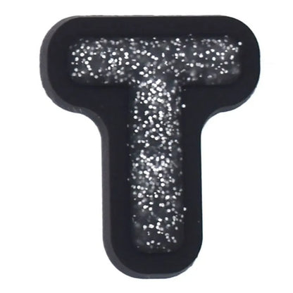 Shoe charm - A-Z CAPITAL LETTERS, Sparkle silver on Black